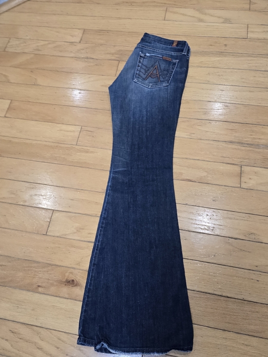 7 For All Mankind Denim - 7 For All Mankind Dark Blue Flare Jeans with Embroidered Back Pocket